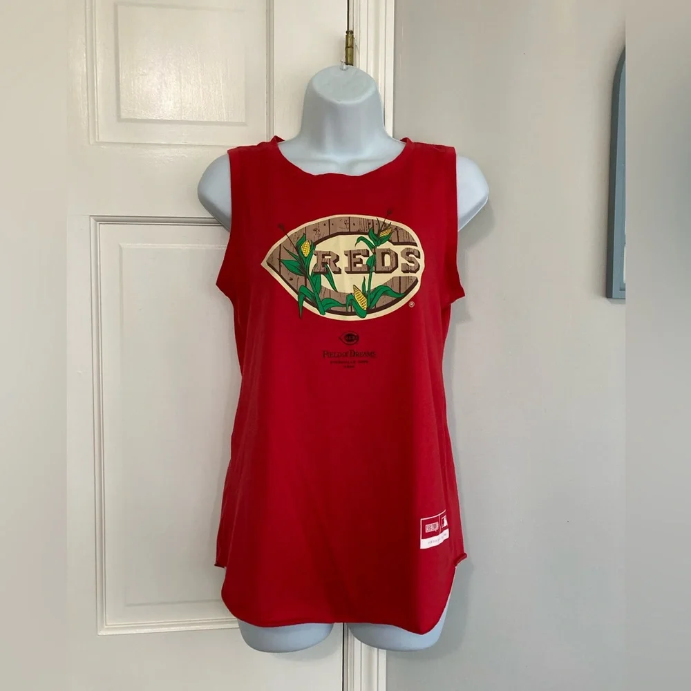 Women's Red Graphic Muscle Tee - Picture 1 of 5